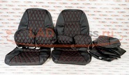 Обивка сидений (не чехлы) экокожа гладкая с цветной строчкой Ромб/Квадрат на ВАЗ 2112, 2111