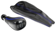 Ручка КПП с пыльником в стиле vesta вставка черный лак, экокожа с синей прострочкой sal-man на ВАЗ 2108-21099