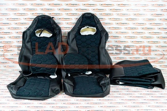 Обивка (не чехлы) сидений Recaro экокожа с алькантарой (цветная строчка Соты) на ВАЗ 2108-21099, 2113-2115, 5-дверная Нива 2131_1