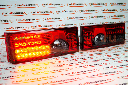 Задние светодиодные фонари красные с серой полосой, динамические поворотники на ВАЗ 2108-21099, 2113, 2114_1