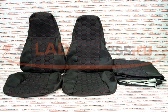 Обивка сидений (не чехлы) ткань с черной тканью 10мм (цветная строчка Соты) на ВАЗ 2107_1