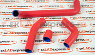 Патрубки алюминиевого радиатора армированный каучук красные на карбюраторные ВАЗ 2101-2103, 2106