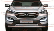Защита переднего бампера двойная o63/51 мм (НПС) для hyundai santa fe ПТ Групп