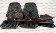 Обивка сидений (не чехлы) экокожа гладкая с цветной строчкой Соты под раздельный задний ряд сидений на Лада Гранта