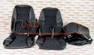Обивка сидений (не чехлы) экокожа с алькантарой (цветная строчка Ромб/Квадрат) под раздельный задний ряд сидений на Лада Гранта
