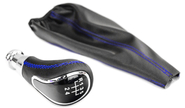 Ручка КПП в стиле vesta с пыльником, экокожа, синяя прострочка, вставка хром sal-man на ВАЗ ВАЗ 2108-21099