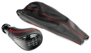 Ручка КПП с пыльником в стиле vesta вставка черный лак, экокожа с красной прострочкой sal-man на ВАЗ 2108-21099