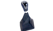 Ручка КПП в стиле vesta с пыльником, хром, синяя прострочка sal-man на Лада Приора с кулисой (прямоугольный шток)