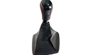 Ручка КПП в стиле vesta с пыльником, черная вставка, красная прострочка sal-man на Лада Приора с кулисой (прямоугольный шток)