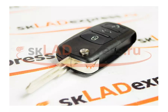 Ключ замка зажигания в стиле Volkswagen выкидной с чипом, 3 кнопки под замок Renault на Лада Гранта FL 2018-2023 г.в._1