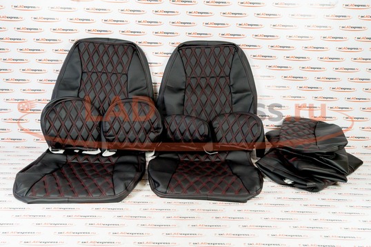 Обивка сидений (не чехлы) экокожа гладкая с цветной строчкой Ромб/Квадрат на ВАЗ 2112, 2111_1