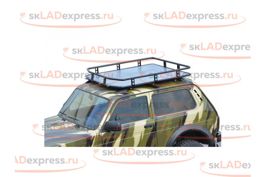 Багажник ТехноСфера ТРОФИ с алюминиевым листом на рейлинги Лада Нива 4х4 Бронто_1