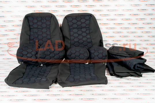 Обивка сидений (не чехлы) ткань с алькантарой (цветная строчка Соты) на ВАЗ 2107_1