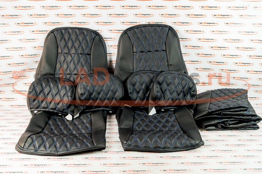Обивка сидений (не чехлы) экокожа (центр с перфорацией) с цветной строчкой Ромб/Квадрат на ВАЗ 2108-21099, 2113-2115, 5-дверная Нива 2131_1