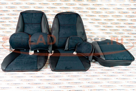 Обивка сидений (не чехлы) экокожа с алькантарой с горизонтальной отстрочкой (Линии) на ВАЗ 2108-21099, 2113-2115, 5-дверная Нива 2131_1