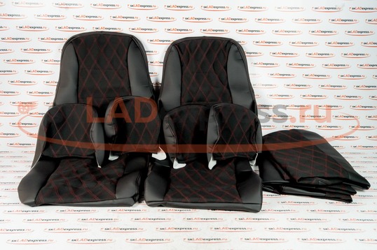 Обивка сидений (не чехлы) экокожа с тканью Полет (цветная строчка Ромб/Квадрат) на ВАЗ 2110_1