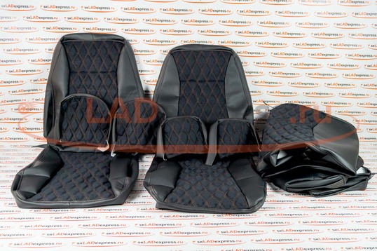 Обивка сидений (не чехлы) экокожа с алькантарой (цветная строчка Ромб/Квадрат) на ВАЗ 2110_1
