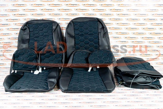 Обивка сидений (не чехлы) экокожа с алькантарой (цветная строчка Соты) на ВАЗ 2110_1