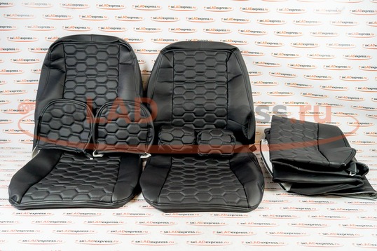 Обивка сидений (не чехлы) экокожа (центр с перфорацией) с цветной строчкой Соты на ВАЗ 2111, 2112_1