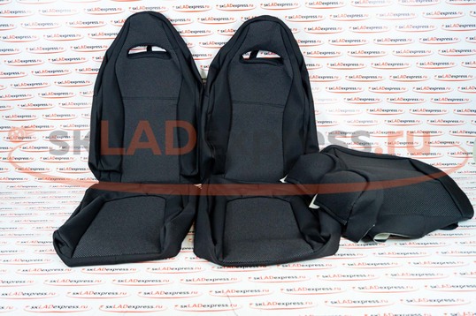 Обивка (не чехлы) сидений Recaro (черная ткань, центр Искринка) на ВАЗ 2110, Лада Приора седан_1