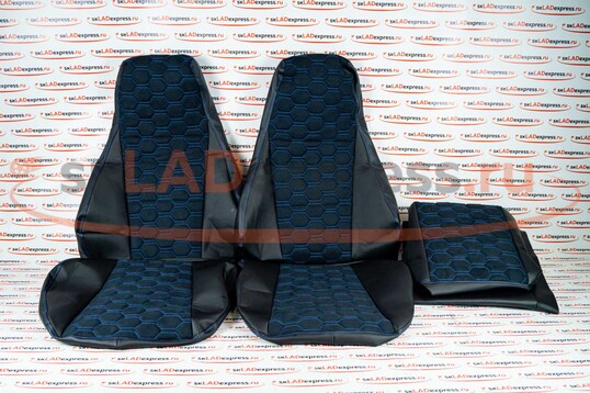 Обивка сидений (не чехлы) экокожа с алькантарой (цветная строчка Соты) на ВАЗ 2107_1