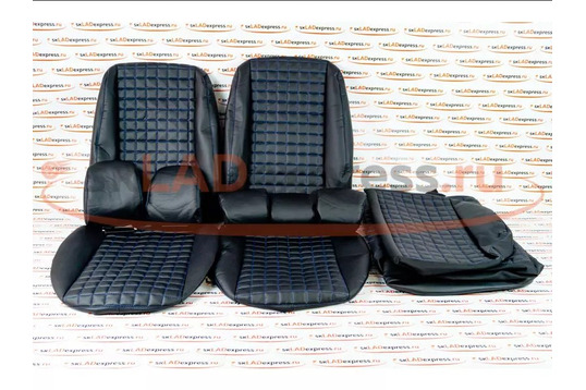 Обивка сидений (не чехлы) экокожа гладкая с цветной строчкой Ромб/Квадрат под цельный задний ряд сидений на Лада Гранта FL_1
