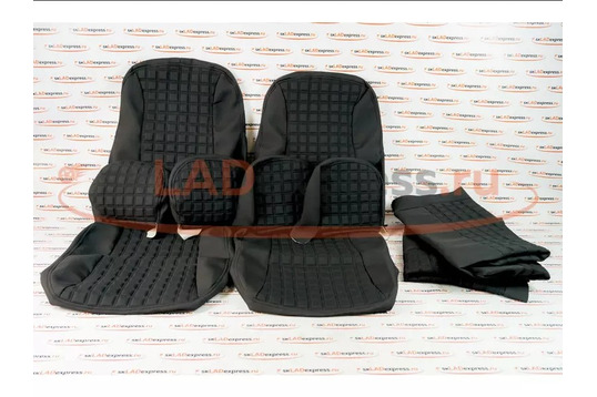 Обивка сидений (не чехлы) ткань с черной тканью 10мм (цветная строчка Ромб/Квадрат) под цельный задний ряд сидений на Лада Гранта_1