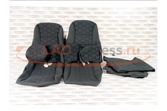 Обивка сидений (не чехлы) ткань с черной тканью 10мм (цветная строчка Соты) под цельный задний ряд сидений на Лада Гранта_1