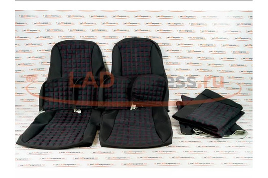 Обивка сидений (не чехлы) ткань с алькантарой (цветная строчка Ромб/Квадрат) под цельный задний ряд сидений на Лада Гранта_1
