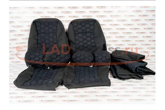 Обивка сидений (не чехлы) ткань с алькантарой (цветная строчка Соты) под цельный задний ряд сидений на Лада Гранта_1