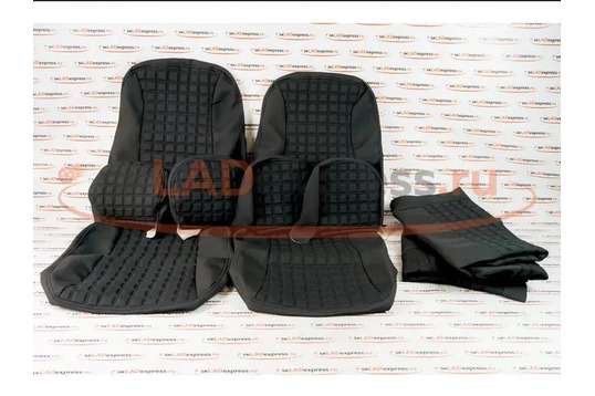 Обивка сидений (не чехлы) ткань с черной тканью 10мм (цветная строчка Ромб/Квадрат) под раздельный задний ряд сидений на Лада Гранта_1