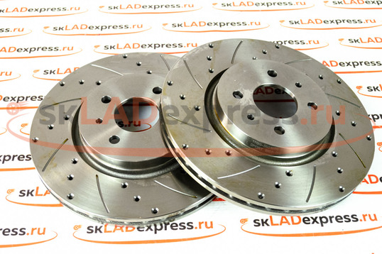 Тормозные диски R15, насечки, перфорация, вентилируемые Alnas Sport Euro 11186 на Лада Гранта Спорт, Калина Спорт, Калина 2 Спорт_1