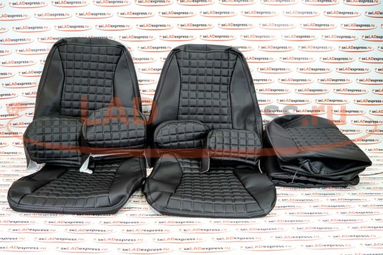 Обивка сидений (не чехлы) экокожа гладкая с цветной строчкой Ромб/Квадрат на ВАЗ 2110_1