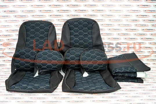Обивка сидений (не чехлы) ткань с алькантарой (цветная строчка Соты) на ВАЗ 2108-21099, 2113-2115, 5-дверная Нива 2131_1