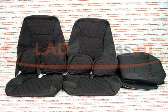 Обивка сидений (не чехлы) ткань с черной тканью 10мм (цветная строчка Ромб/Квадрат) на ВАЗ 2110_1