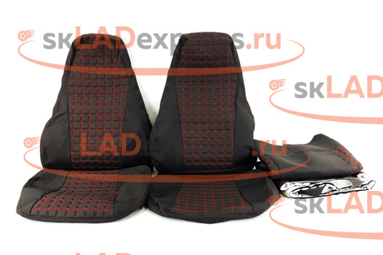 Обивка сидений (не чехлы) черная ткань на подкладке 10мм (цветная строчка Ромб/Квадрат) на ВАЗ 2107_1
