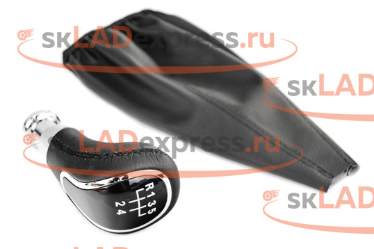 Ручка КПП в стиле Vesta с пыльником, экокожа, черная прострочка, вставка хром Sal-Man на ВАЗ ВАЗ 2108-21099_1