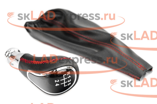 Ручка КПП в стиле Vesta с пыльником, экокожа, красная прострочка, вставка хром Sal-Man на ВАЗ ВАЗ 2108-21099_1