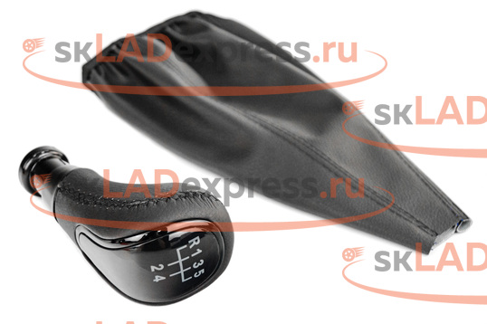 Ручка КПП с пыльником в стиле Vesta вставка черный лак, экокожа с черной прострочкой Sal-Man на ВАЗ 2108-21099_1