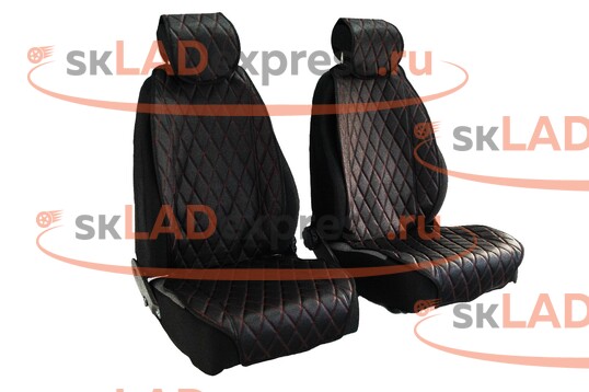 Защитные накидки передних сидений универсальные, гладкая экокожа, одинарная цветная строчка Ромб_1