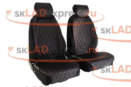 Защитные накидки передних сидений универсальные, перфорированная экокожа, одинарная цветная строчка Ромб_1