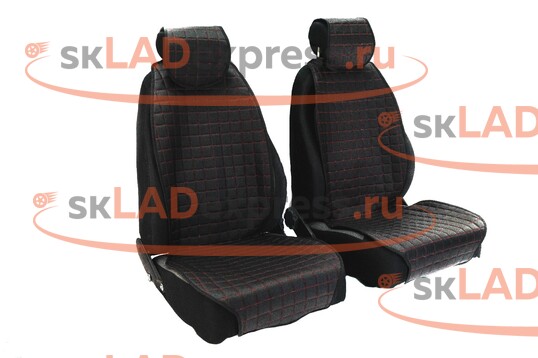 Защитные накидки передних сидений универсальные, перфорированная экокожа, одинарная цветная строчка Квадрат_1