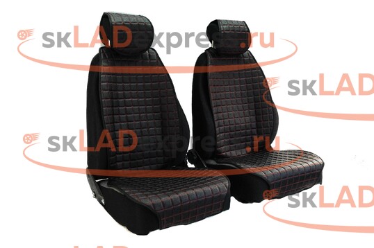 Защитные накидки передних сидений универсальные, гладкая экокожа, одинарная цветная строчка Квадрат_1