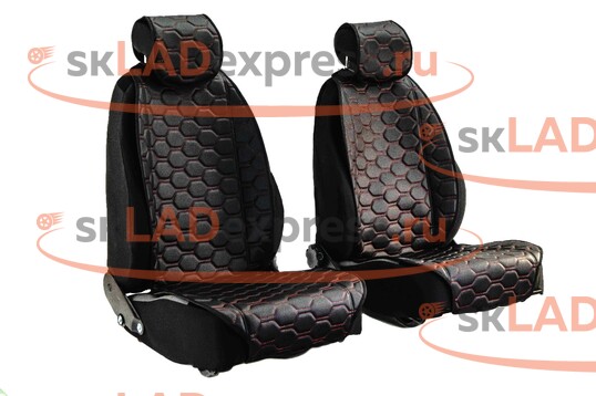 Защитные накидки передних сидений универсальные, гладкая экокожа, одинарная цветная строчка Соты_1