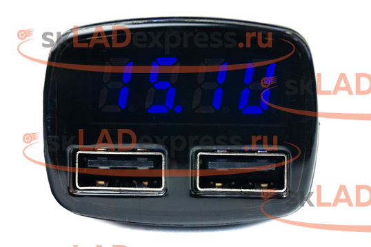 Вольтметр в прикуриватель 4 в 1 с функцией зарядного устройства USB, синяя подсветка_1