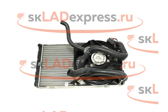 Радиатор охлаждения двигателя в сборе с патрубками и электровентилятором ДААЗ на Лада Калина без кондиционера_1