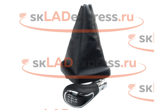 Ручка КПП в стиле Vesta с пыльником, черная строчка, вставка хром Sal-Man на ВАЗ 2113-2115 с кулисой_1