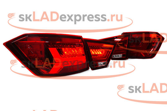 Фонари задние светодиодные красные в стиле Audi, динамические поворотники TheBestPartner на Лада Веста_1