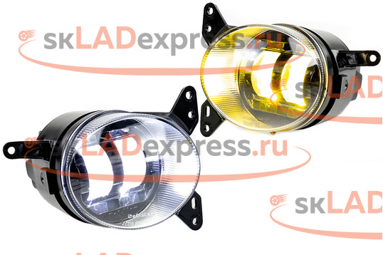 ПТФ светодиодные двухцветные 50W 8600lux (бело-синий 6000К и желтый 3000К) Sal-Man на Mitsubishi Lancer 10 2007-2017 г.в._1