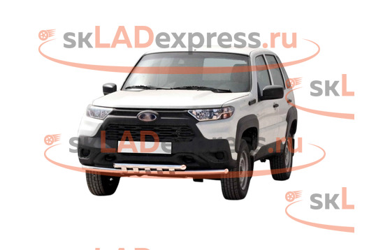 Защита переднего бампера Труба двойная d51, нержавеющая сталь  ТехноСфера на Лада Нива Тревел_1